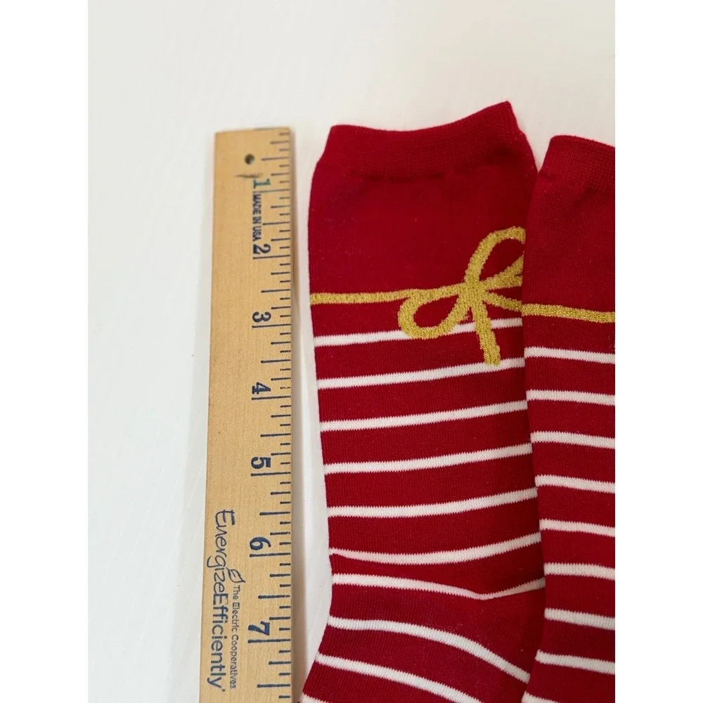 Unbranded Socks Red White Striped Gold Bow Holiday Christmas Crew One Size Women